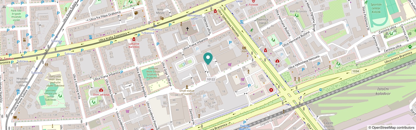 Map of Zagreb city centre with a marker at Banjavciceva 11